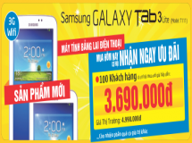 Viettel Store khuyến mãi 100 Cơ hội  sở hữu SamSung Galaxy tab 3 Lite 3G T111 với giá 3.690.000đ