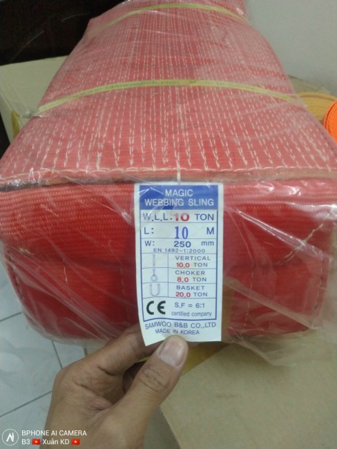 0941889251 - Cáp vải cẩu hàng 10 tấn 10m Samwoo Hàn Quốc giá rẻ nhất Miền Bắc.