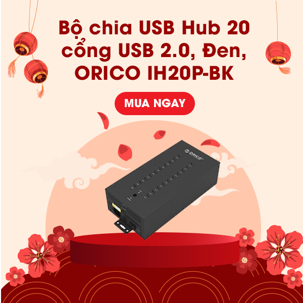 Bộ chia USB Hub 20 cổng USB 2.0, Đen, ORICO IH20P-BK
