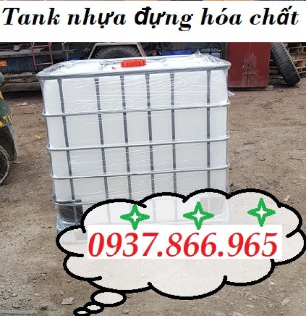 Bồn IBC, tank nhựa, tank nhựa 1 khối đựng hóa chất, tank 1000l màu trắng