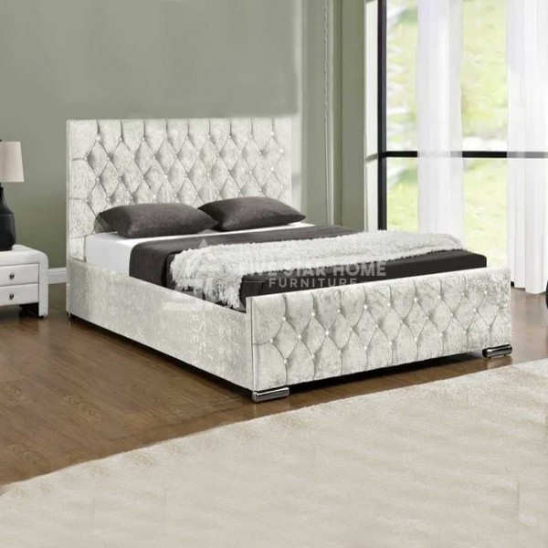 Bran Plush Velvet Upholstered Bed