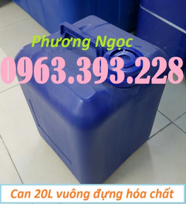 Can nhựa HDPE vuông, can nhựa 20L màu xanh, can đựng hóa chất 20 Lít