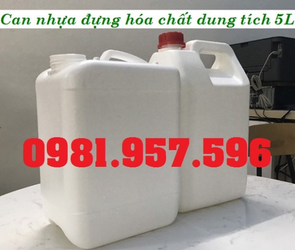 Can nhựa trắng 5L, can vuông 5L, can vuông đựng hóa chất