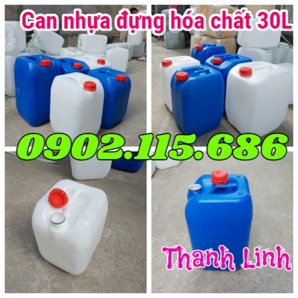 Can nhựa vuông 30L,can đựng hóa chất, can nhựa đựng dung môi, 