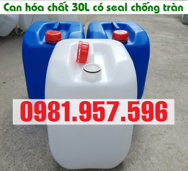 Can nhựa xanh 30L, can nhựa trắng 30L, can có seal chống tràn