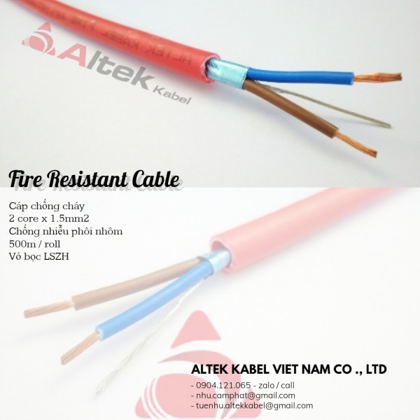 Cáp chống cháy (CC2x1.5) 2 core x 1.5mm / 1pair 16awg chống nhiễu phôi nhôm