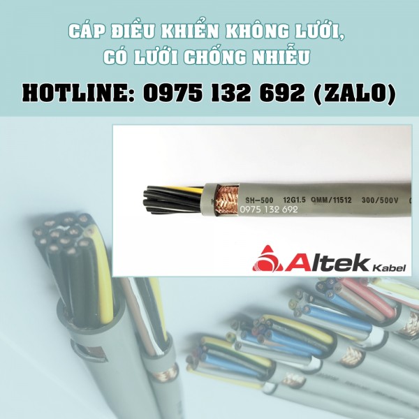 Cáp điều khiển cu/pvc/pvc 12x1.5, cáp tín hiệu 12x1.5 Altek Kabel