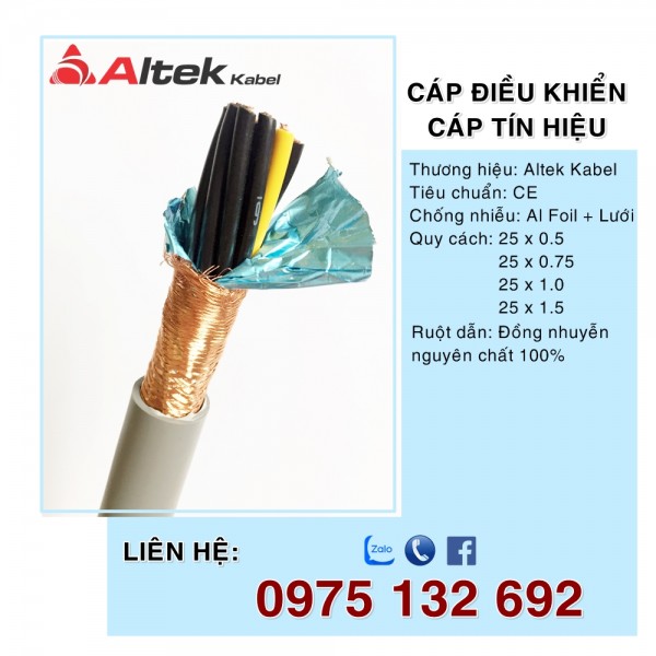 Cáp điều khiển cvv 25x0.5, cáp tín hiệu cvvs 25x0.5 chống nhiễu