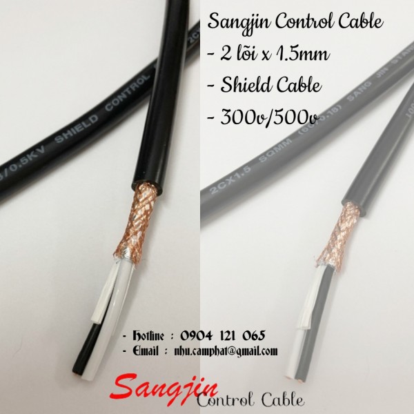 Cáp điều khiển Sangjin 2 lõi x 1.5mm chống nhiễu lưới đồng