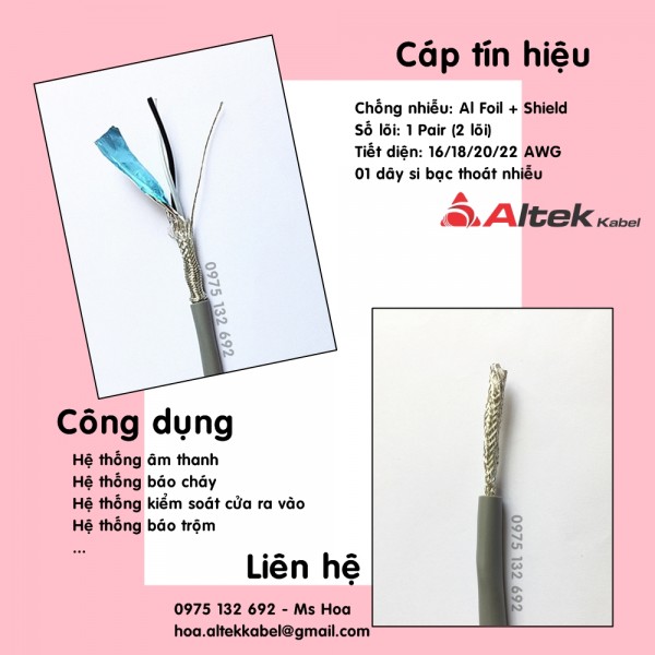 Cáp tín hiệu 1 pair, 2 pair, 3 pair, 4 pair vặn xoắn chống nhiễu