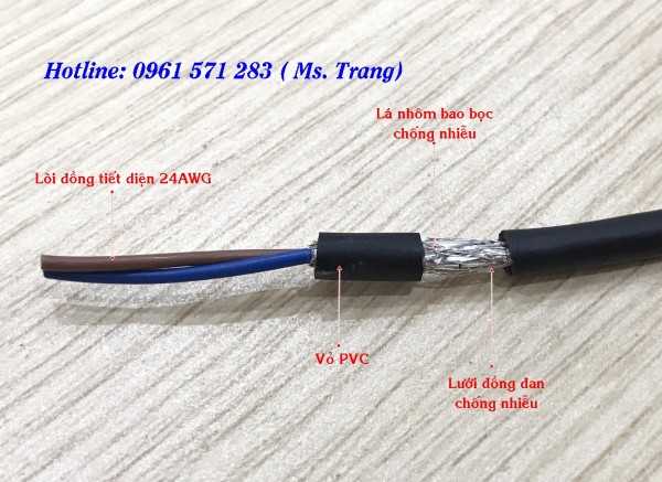Cáp tín hiệu 2x24awg có bọc chống nhiễu hai lớp