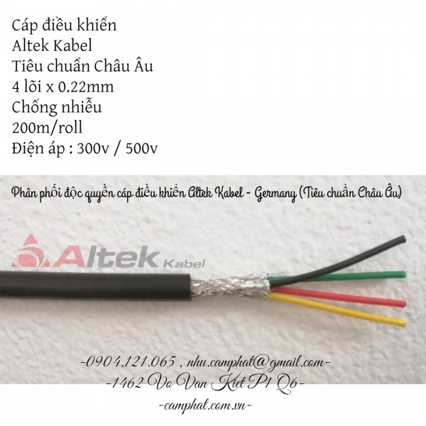 Cáp tín hiệu 4 lõi x 0.22mm chống nhiễu Altek Kabel (Tiêu chuẩn CE)