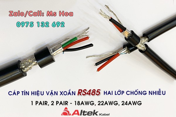 Cáp tín hiệu RS485 2 pair 24AWG chống nhiễu hai lớp