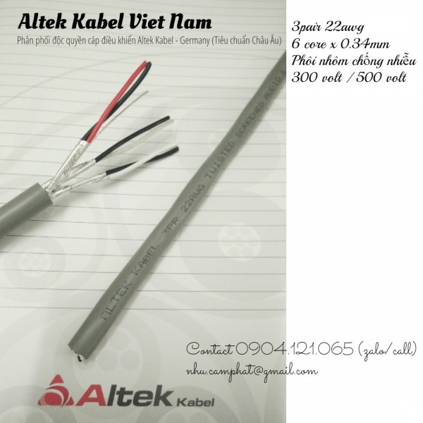 Cáp tín hiệu vặn xoắn phôi nhôm 3pair 22awg (6 lõi x 0.34mm / 0.33mm) Altek Kabel