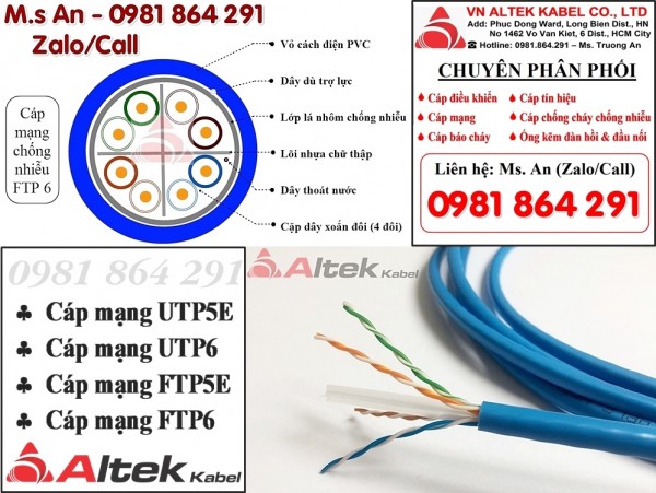 Cấu tạo dây cáp mạng chống nhiễu FTP Cat6, Cat5e Altek Kabel 