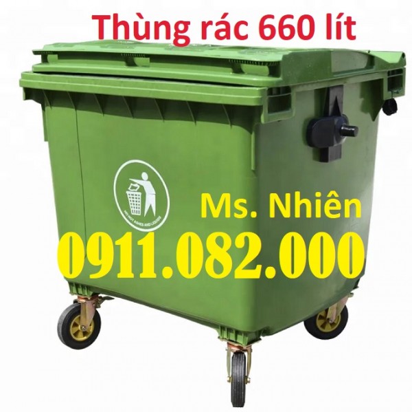 Cung cấp thùng rác 660 lít giá rẻ tại vĩnh long- thùng rác màu xanh, cam -lh 0911082000