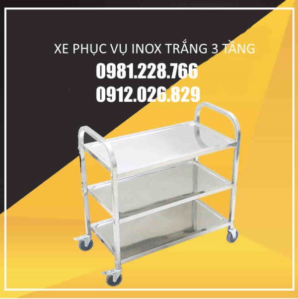 Đại lý bán xe đẩy thức ăn bằng inox 3 tầng chất lượng nhất Hưng Yên