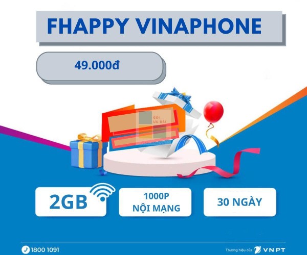 ĐĂNG KÝ gói FHAPPY Vinaphone  49K CÓ 60GB, 1000 PHÚT