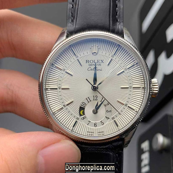 Đồng hồ Rolex Cellini Dual Time 39mm 50529 mặt số bạc Super Fake 