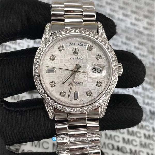 Đồng hồ Rolex vàng trắng Day-Date 118389-0122 Diamond Replica 1:1