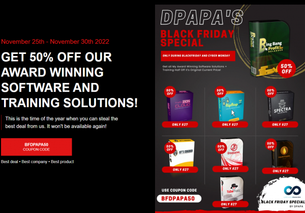 DPAPA’s Black Friday Special OTO 1 to 7 OTOs Bundle Coupon + 88VIP 2,000 Bonuses Upsell