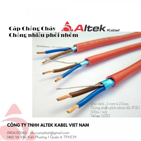 Fire resistant cable 1pair 12awg (2 core x 2.5mm ) Altek Kabel