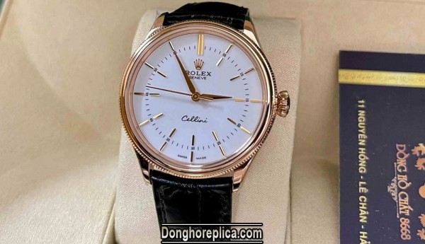 Giới thiệu mẫu Đồng hồ Rolex Cellini dây da Rose Gold White Index Dial 50505 đẹp mắt