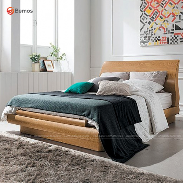 Giường ngủ gỗ công nghiệp phủ veneer hiện đại cho phòng ngủ
