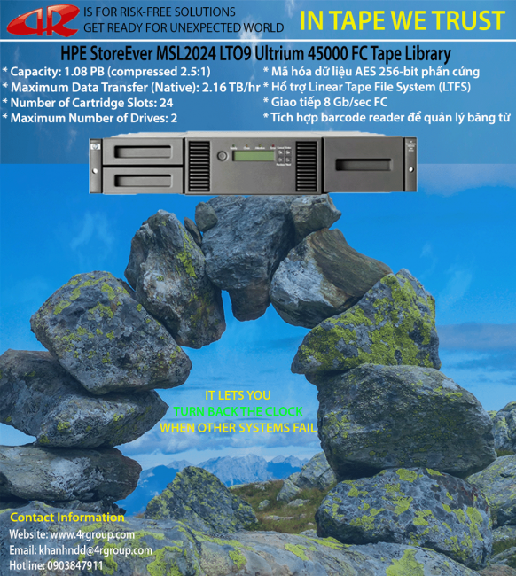 HPE StoreEver MSL2024 LTO9 Ultrium 45000 FC Tape Library