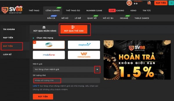 Hướng dẫn rút tiền sv88 đảm bảo an toàn 