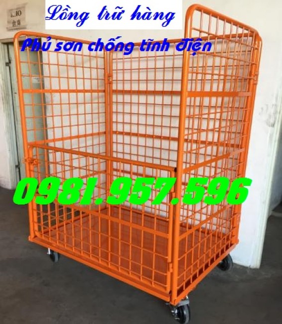 Lồng thép sơn chống tĩnh điện, pallet lưới có bánh xe