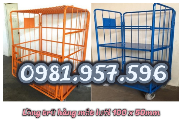 Lồng trữ hàng bánh xe, xe đẩy hàng lưới thép, pallet lưới