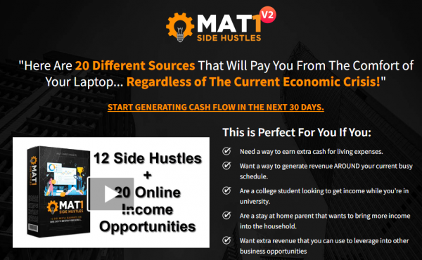 MAT1 Side Hustles OTO - 2022 Full 5 OTO Upsell Links + 88VIP 2,000 Bonuses Value $1,153,856