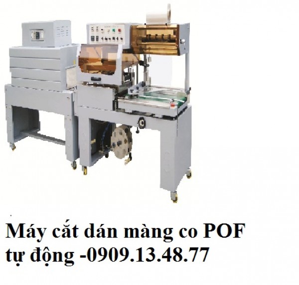 máy cắt dán màng co hộp mỹ phẩm tự động, máy cắt dán màng co khay xốp tự động, máy màng co tự động