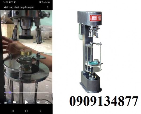 Máy đóng nắp hủ yến, máy đóng nắp hủ yến chưng, máy đóng nắp chai nhựa, chai collagen