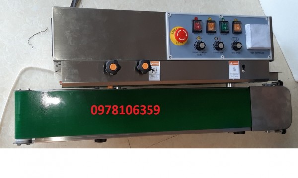 Máy hàn miệng túi liên tục FRD1000, máy ép miệng bao nilon, máy hàn túi cafe có in date