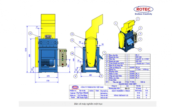 Máy nghiền một trục - nghiền bìa carton Rotec Việt Nam 