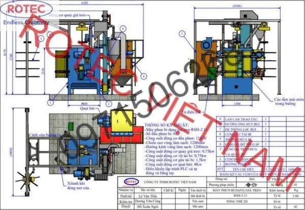 Máy phun bi dạng giá treo quay rotec việt nam nghiệm thu thành công