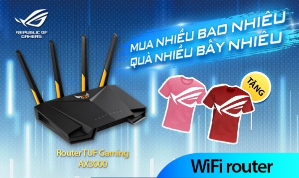 Nhận ngay áo thun ROG khi mua bộ định tuyến Wi-Fi Asus Tuf Gaming AX3000