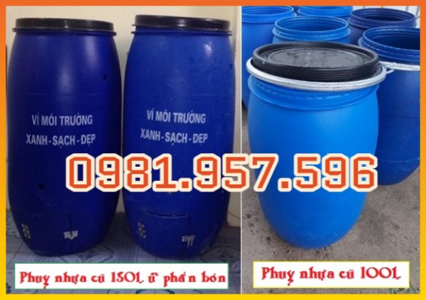 Phuy nhựa cũ 100L, phuy nhựa cũ 150L, phuy nhựa đai sắt