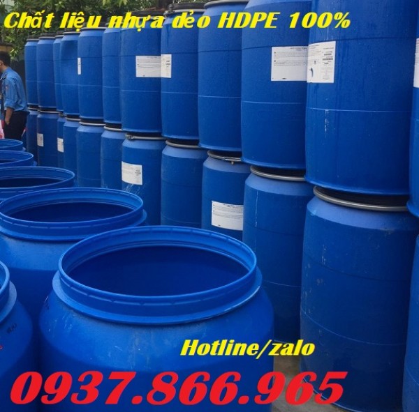 Phuy nhựa cũ, phuy nhựa đựng hóa chất, phuy nhựa HDPE, phuy nhựa khóa đai sắt