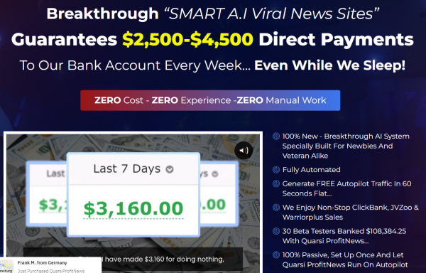 QuarsiProfitNews Review – 88VIP 2,000 Bonuses $1,153,856 + OTO 1,2,3,4,5,6,7,8 Link Here