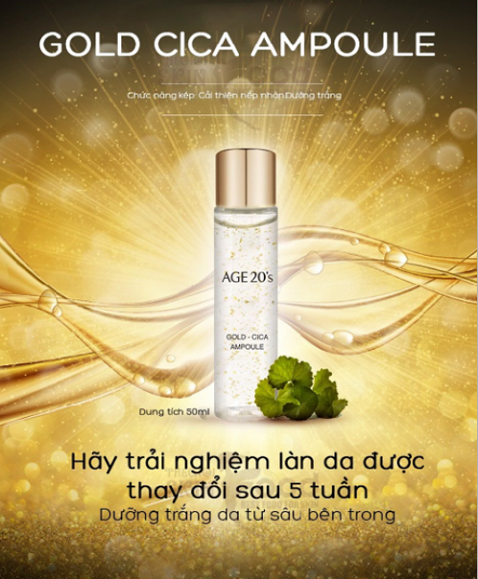 Review tinh chất dưỡng da căng bóng sạch mụn Age 20s gold cica ampoule