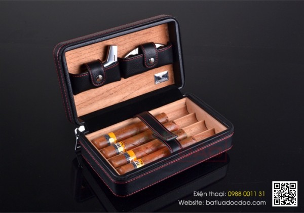 Sét hộp giữ ẩm xì gà, dao cắt xì gà, bật lửa khò xì gà Cohiba S001
