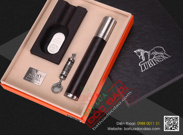 Sét phụ kiện cigar Lubinski T22: gạt tàn, ống đựng, đục lỗ