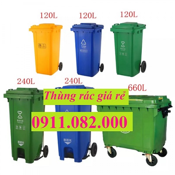  Sỉ giá rẻ số lượng thùng rác 120L 240L 660L giá rẻ tại vĩnh long- thùng rác xanh- lh 0911082000