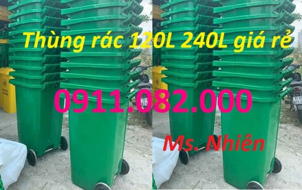 Sỉ lẻ thùng rác 120 lít, 240 lít giá rẻ tại đồng tháp- Thùng rác màu xanh ngoài trời- lh 0911082000