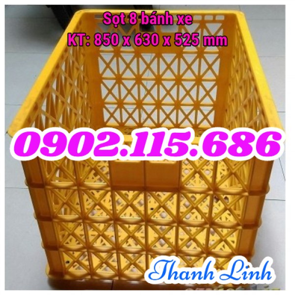 Sọt nhựa HS022, sọt nhựa 8 bánh xe, sọt nhựa công nghiệp, thùng nhựa rỗng, 