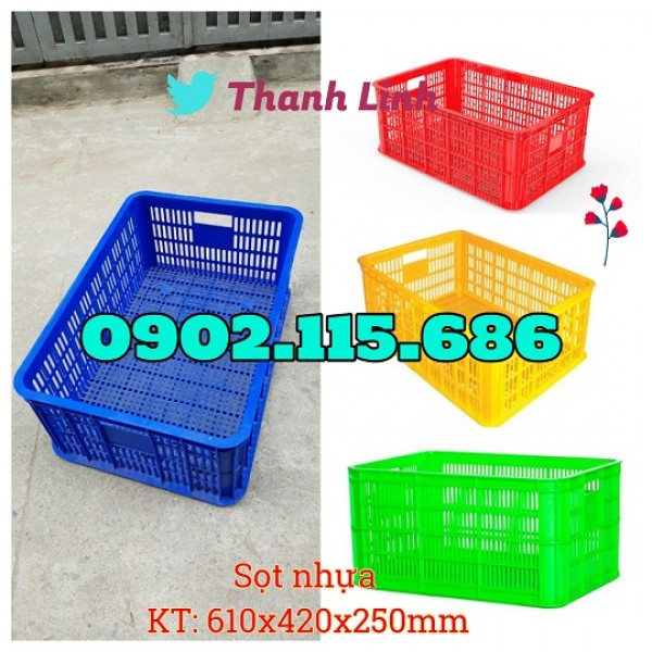 Sọt nhựa rỗng, sóng nhựa hở KT 610x420x250mm, sọt nhựa công nghiệp, 