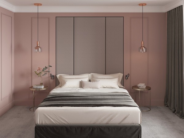 Sự kết hợp hoàn hảo của gam màu hồng và xám trong trang trí phòng ngủ